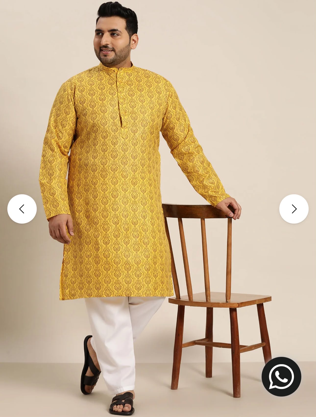 Men's Cotton Blend Mustard Printed Only Long Kurta in Germany