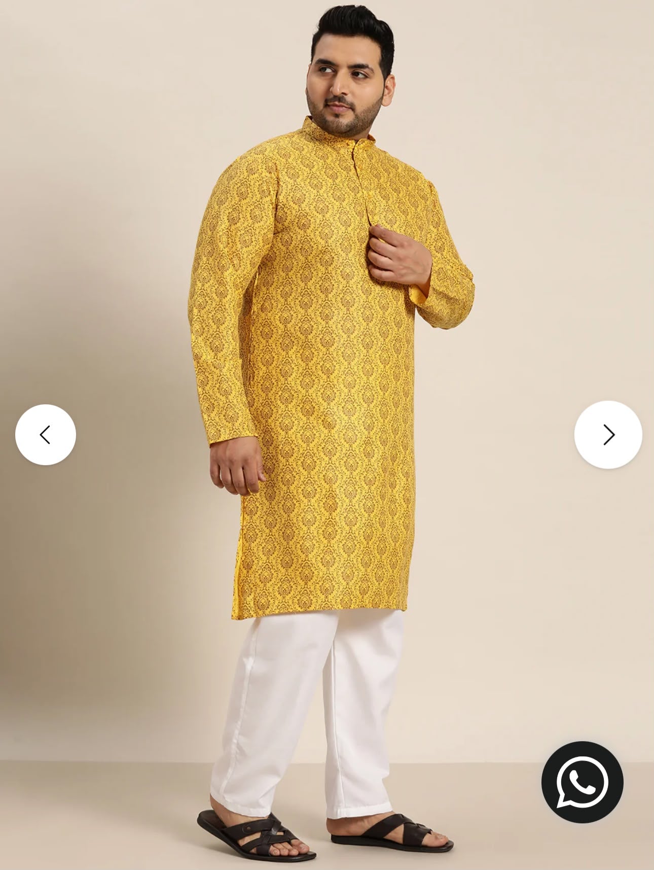 Men's Cotton Blend Mustard Printed Only Long Kurta in Germany