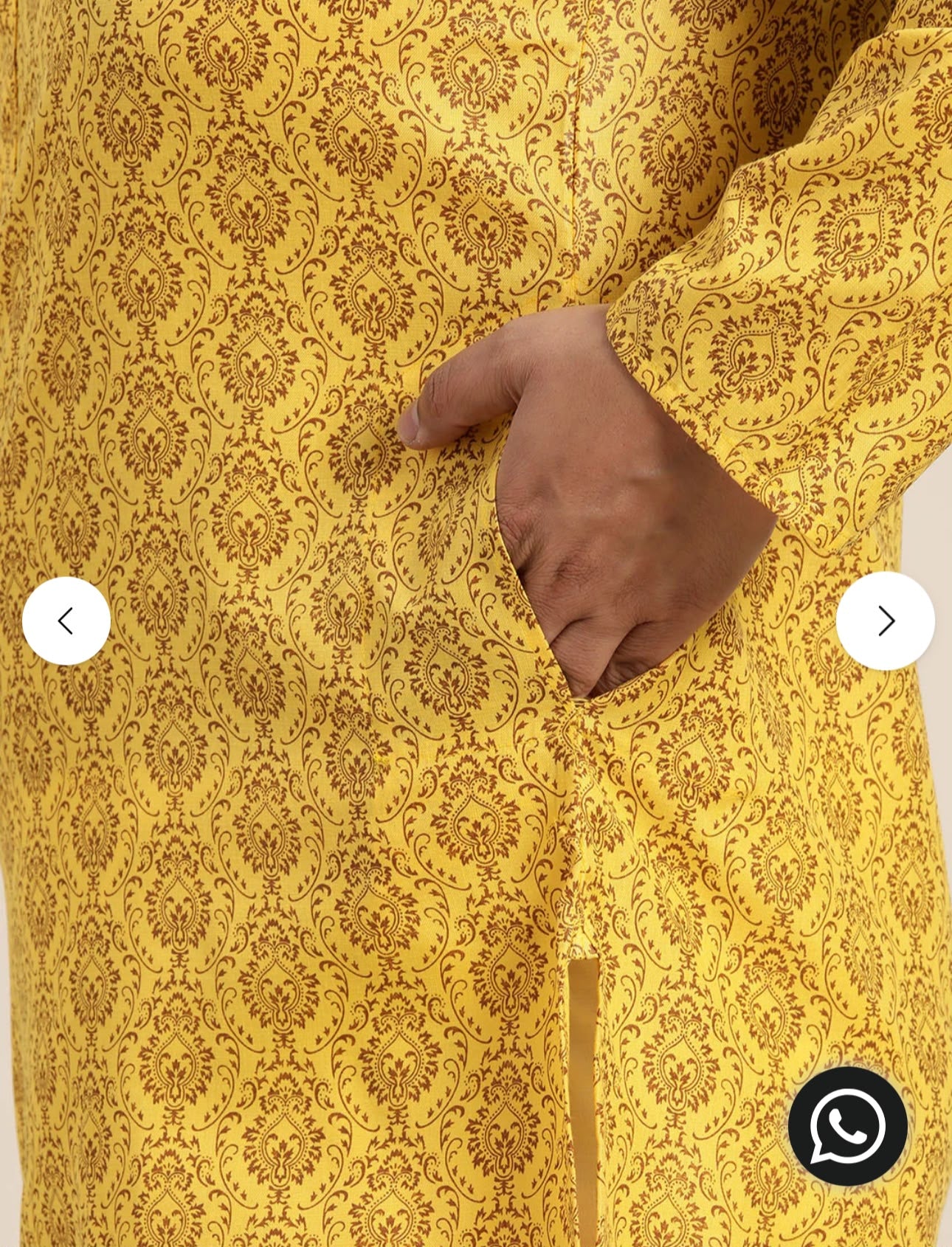 Men's Cotton Blend Mustard Printed Only Long Kurta in Germany
