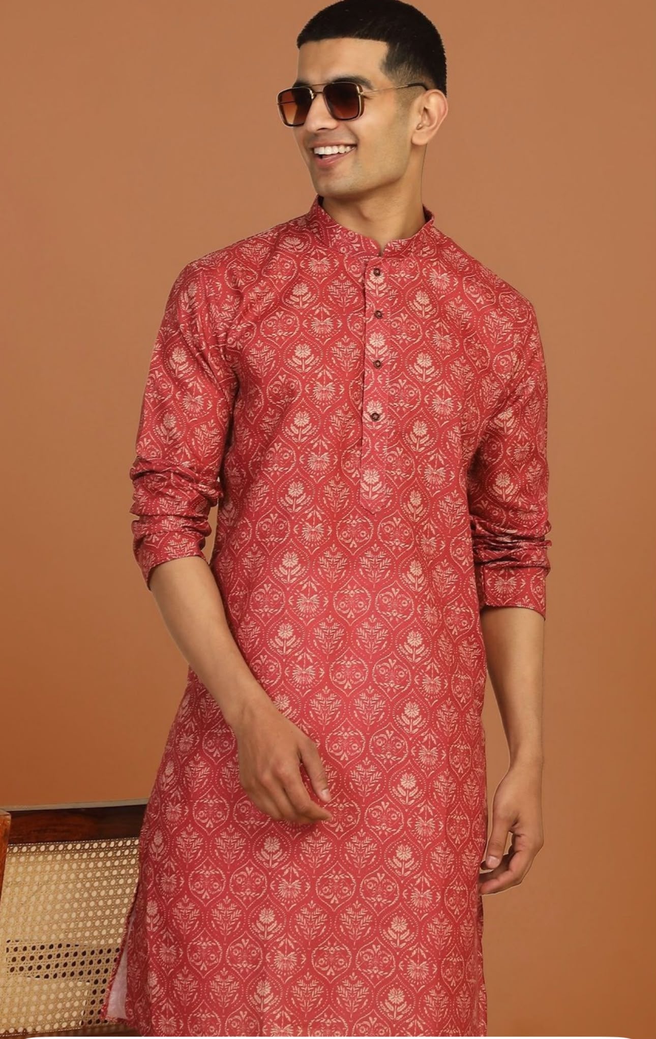 Floral Printed Red Knee Length Kurta in Germany