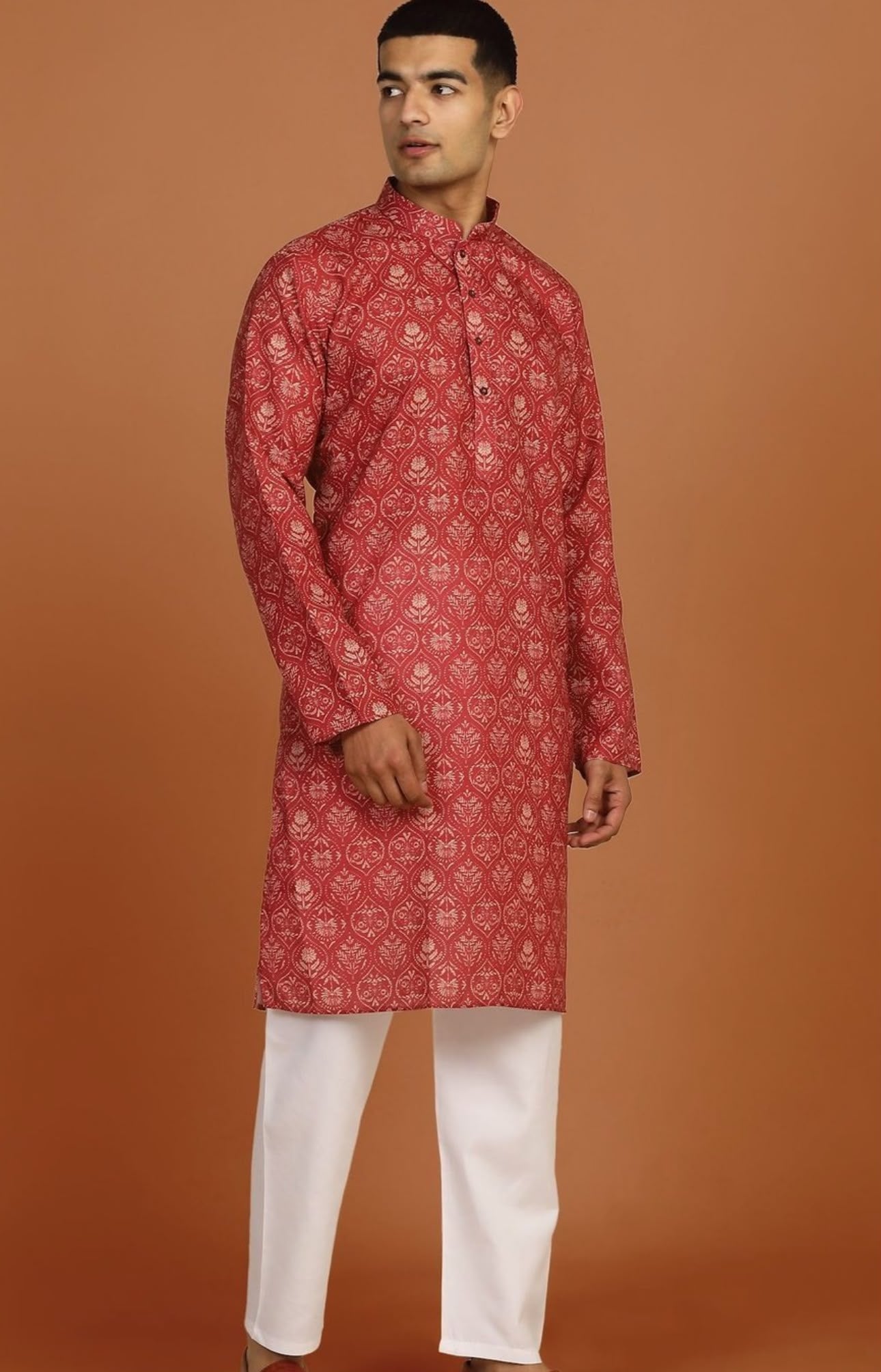 Floral Printed Red Knee Length Kurta in Germany