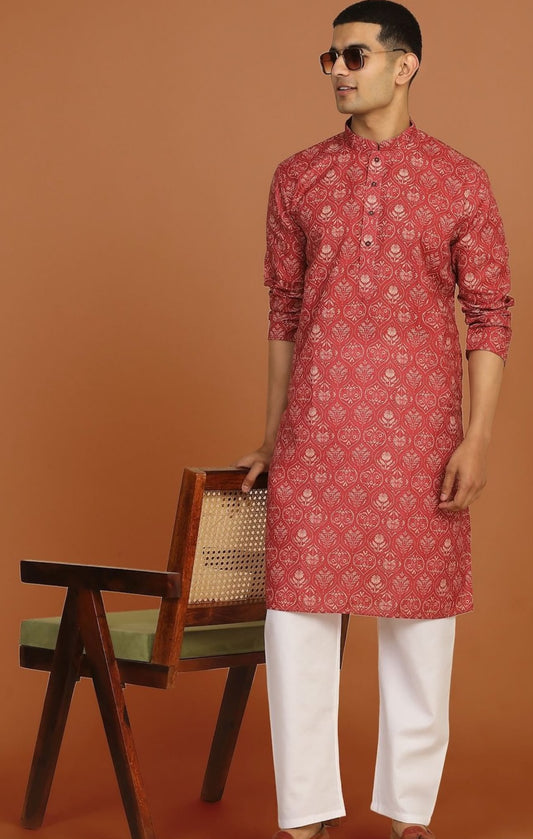 Floral Printed Red Knee Length Kurta in Germany
