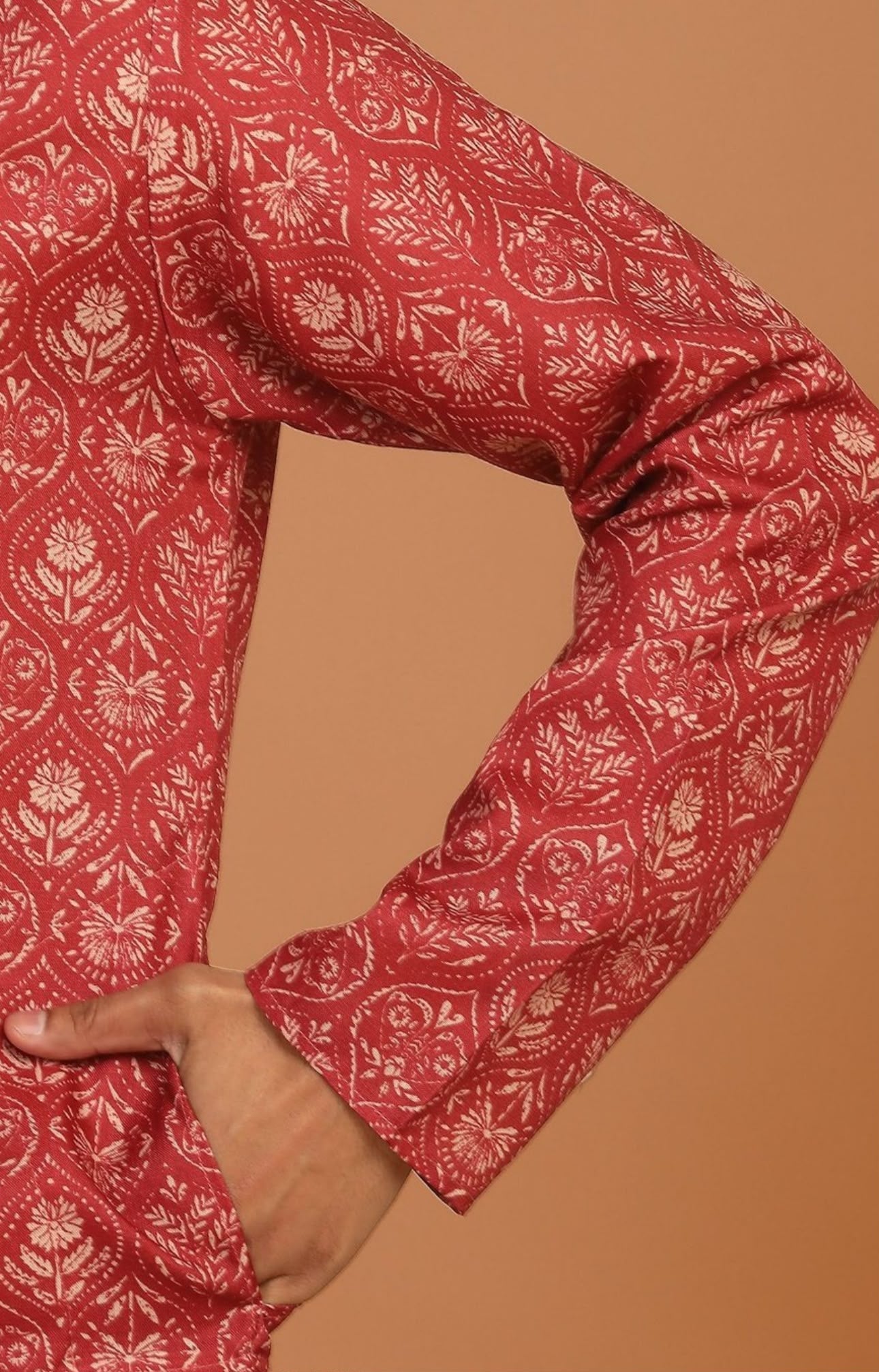 Floral Printed Red Knee Length Kurta in Germany