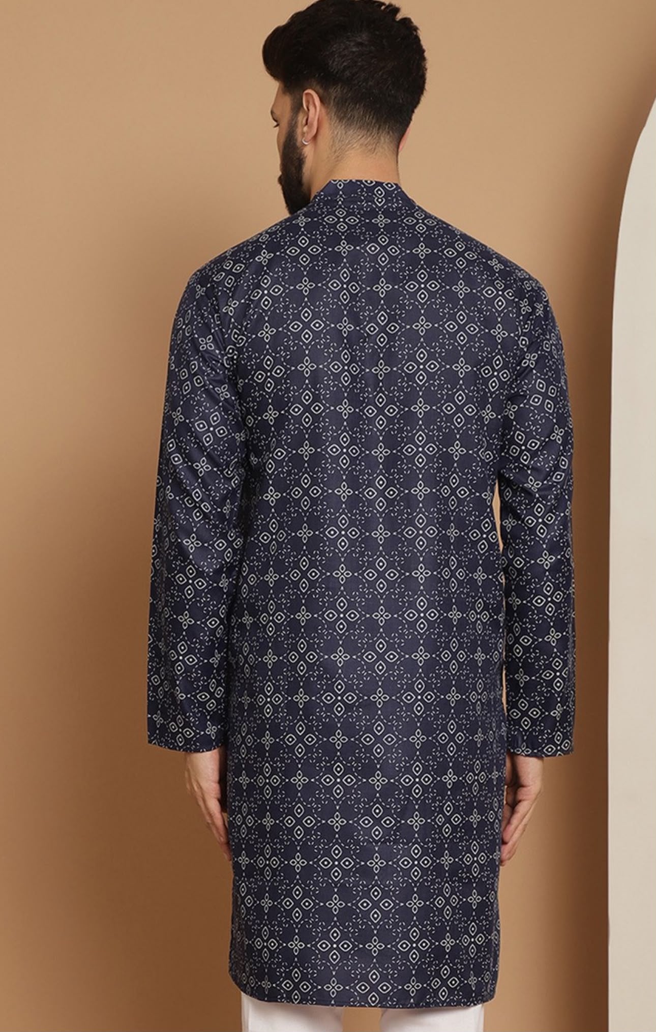 Men Navy Blue Geometric Thread Work Kurta with Pyjama in Germany