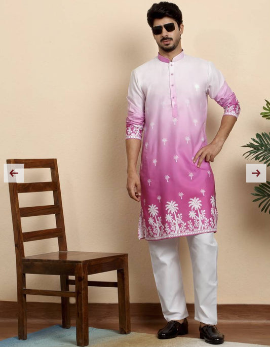 Cotton Blend Printed Pink Kurta With Pyjamas in Germany