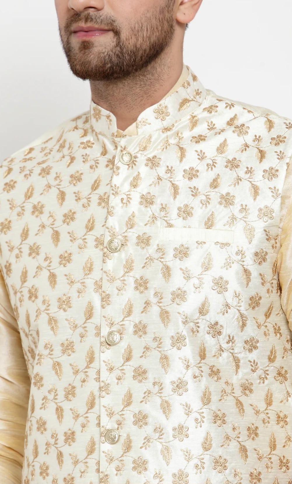 Beige Embroidered Kurta with Trouser and Nehru Jacket in Germany