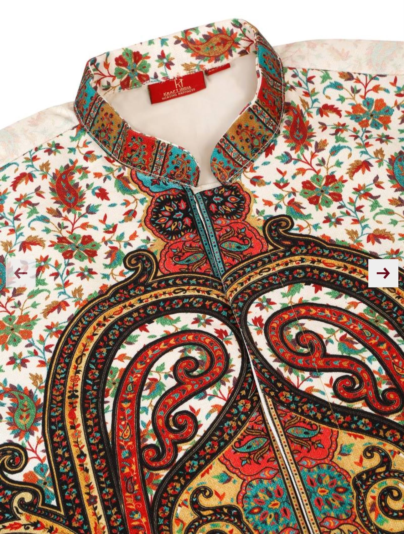 Men Silk Blend Cream Paisley Kashmiri Printed Nehru Jacket in Germany