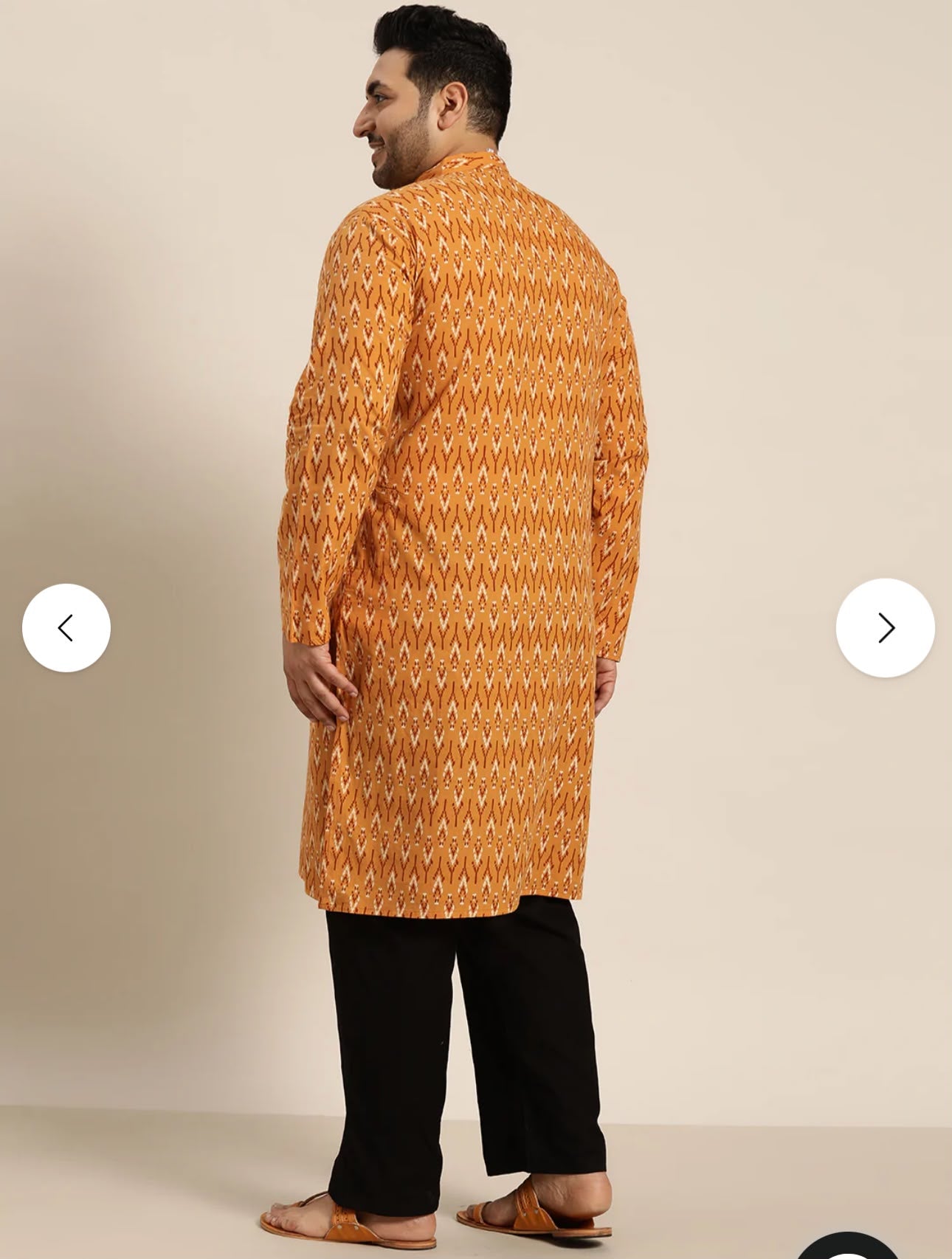 Men's Cotton Mustard and Cream Printed Only Long Kurta in Germany