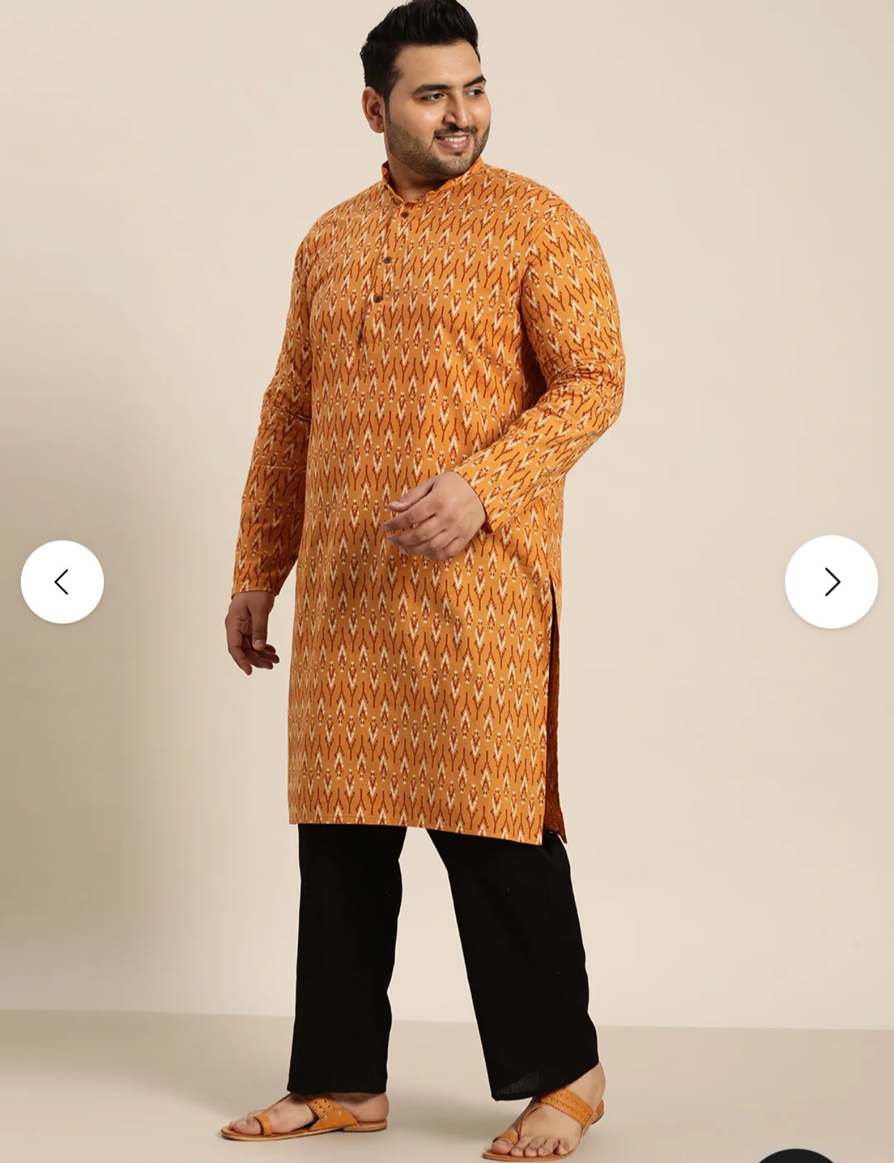 Men's Cotton Mustard and Cream Printed Only Long Kurta in Germany
