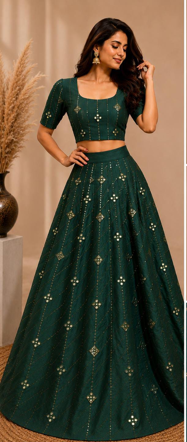 Bottle green Embellished flared lehenga choli in Germany