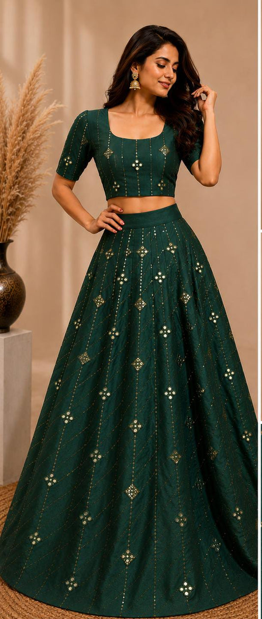 Bottle green Embellished flared lehenga choli in Germany