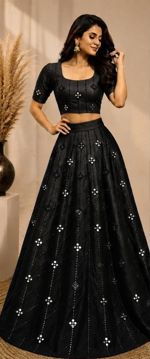 Black Embellished flared lehenga choli in Germany