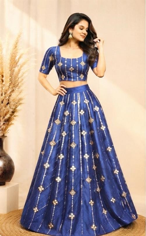 Royal Blue Embellished flared lehenga choli in Germany
