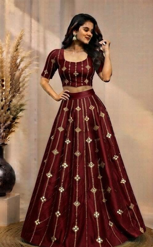 Maroon Embellished flared lehenga choli in Germany