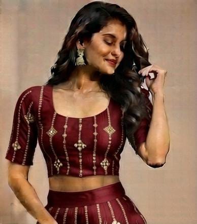 Maroon Embellished flared lehenga choli in Germany