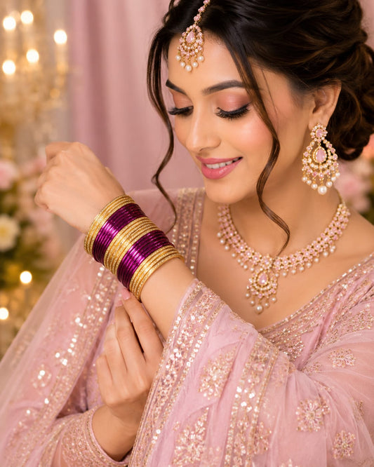 Purple and gold traditional bangle set in Germany