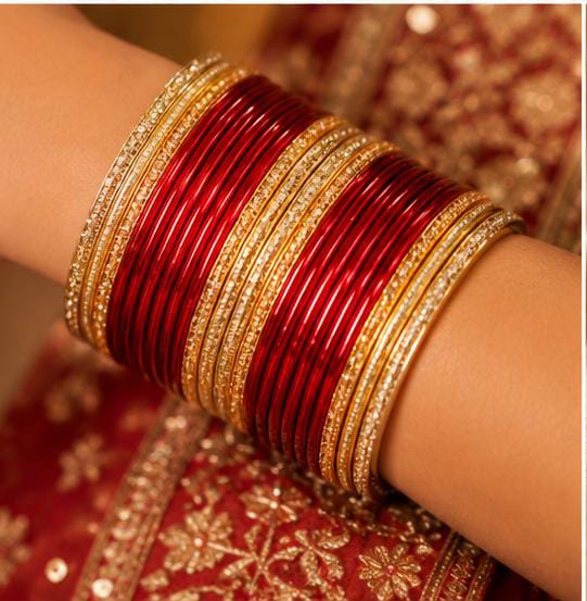 Red and gold traditional bangle set in Germany
