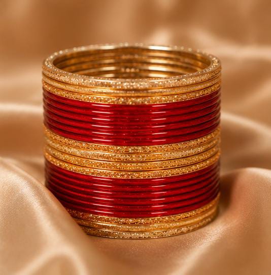 Red and gold traditional bangle set in Germany