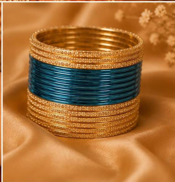 Teal and gold traditional bangle set in Germany