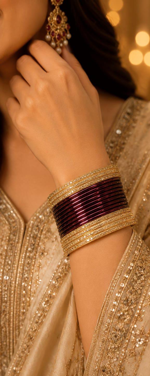 Maroon and gold traditional bangle set in Germany
