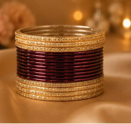 Maroon and gold traditional bangle set in Germany