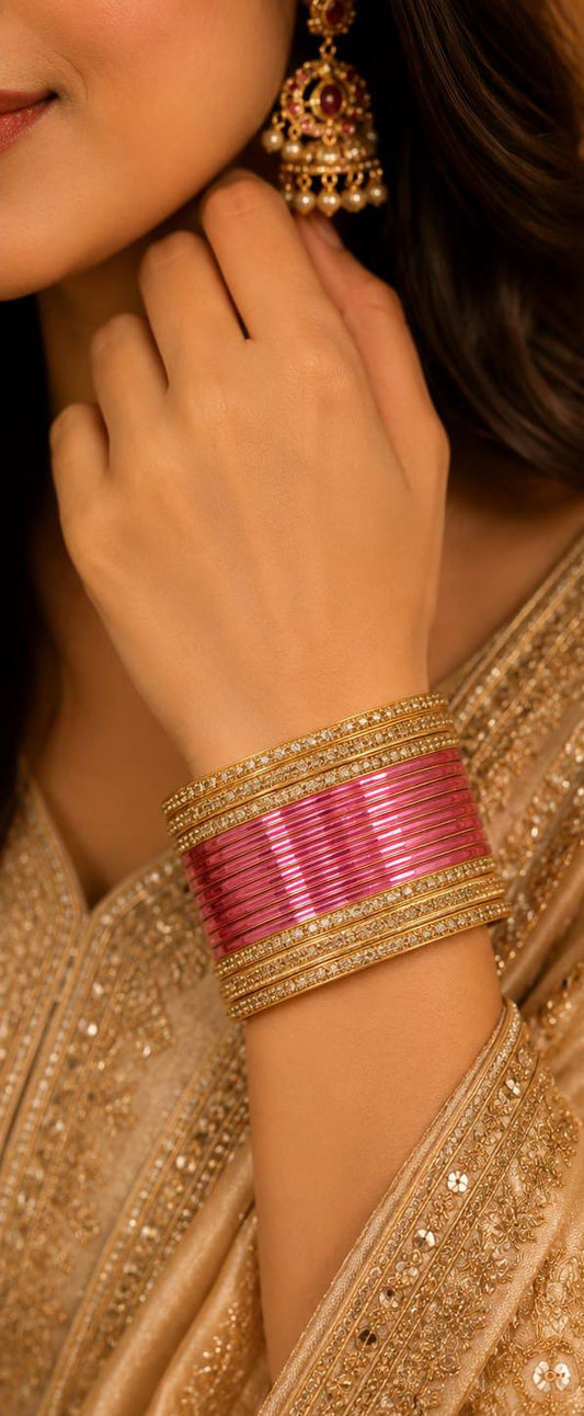 Pink and gold traditional bangle set in Germany