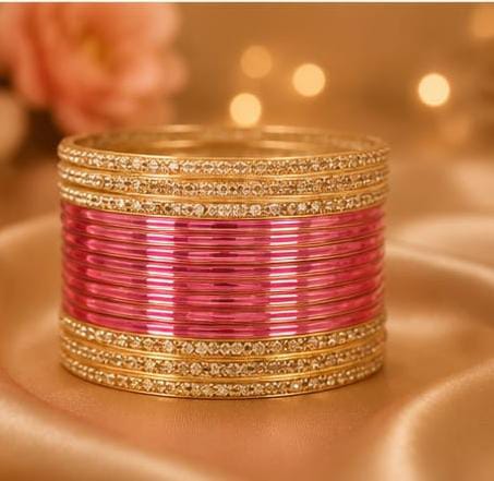 Pink and gold traditional bangle set in Germany
