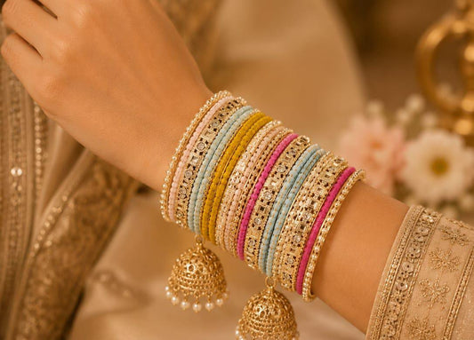 Traditional Indian Multicolor Bangle Set with Jhumka Latkan in Germany