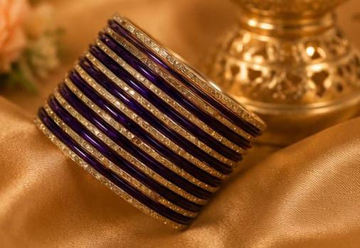 Traditional Purple and Gold Crystal Bangle Stack in Berlin