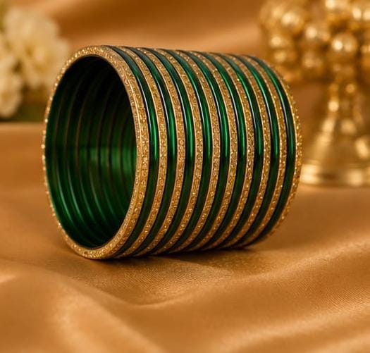 Traditional Dark Green and Gold Crystal Bangle Stack in Berlin