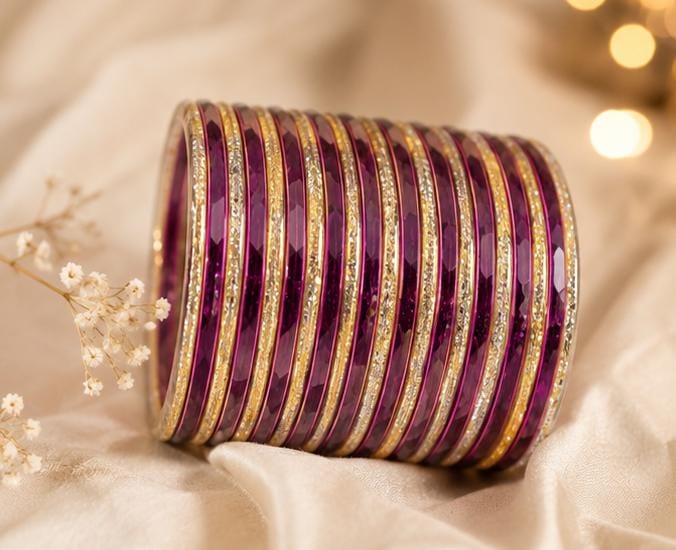 Traditional Purple and Gold Crystal Bangle Stack in Berlin