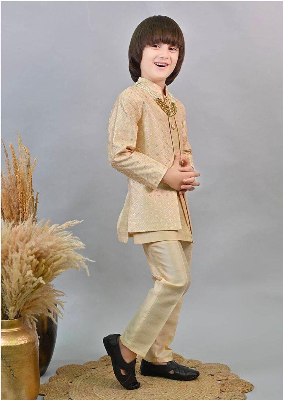 Silk Sequins Embellished Threadwork Detailed Sherwani With Pant & Necklace Set in Germany