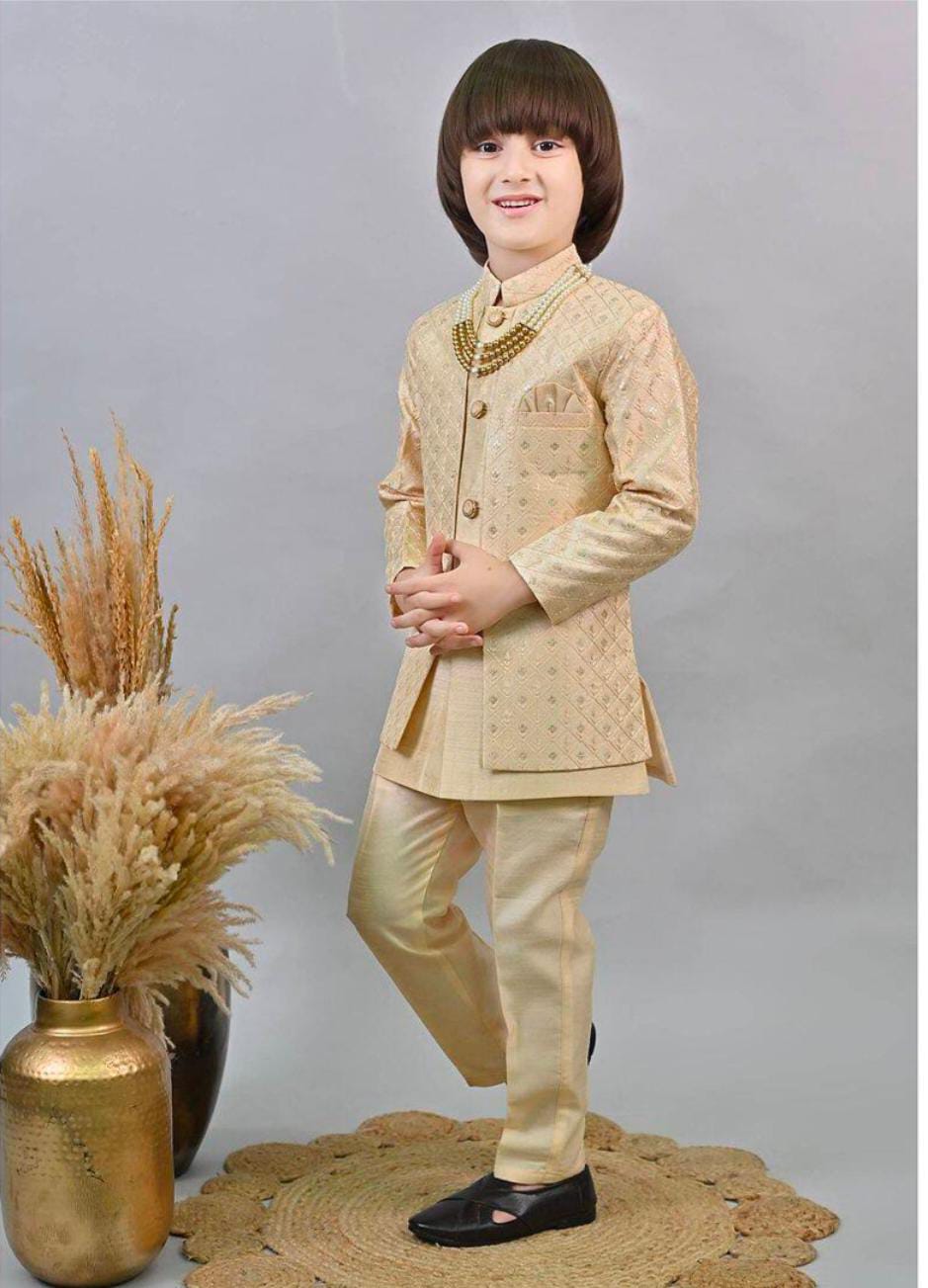 Silk Sequins Embellished Threadwork Detailed Sherwani With Pant & Necklace Set in Germany