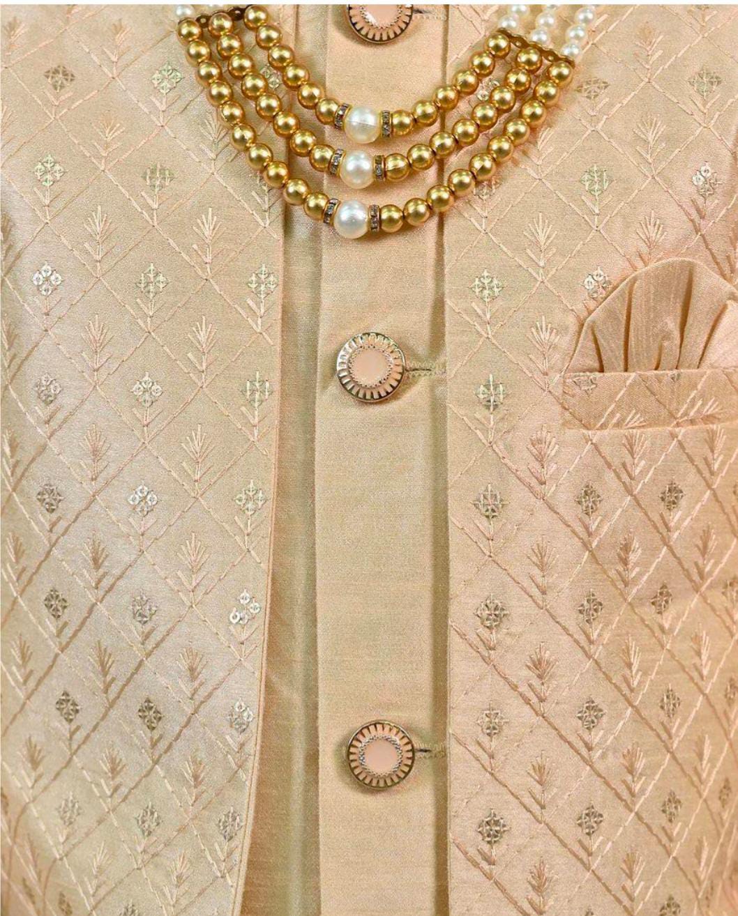 Silk Sequins Embellished Threadwork Detailed Sherwani With Pant & Necklace Set in Germany