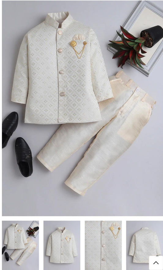Boy's Cotton 2 Piece Indo-Western Set/Kids Ethnic Wear Jaquard Sherwani in Germany