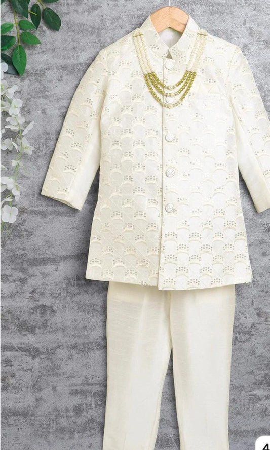 Kids Ethnic Cotton Silk Blend Sequin Print Indo-Western Sherwani Set for Boys in Germany