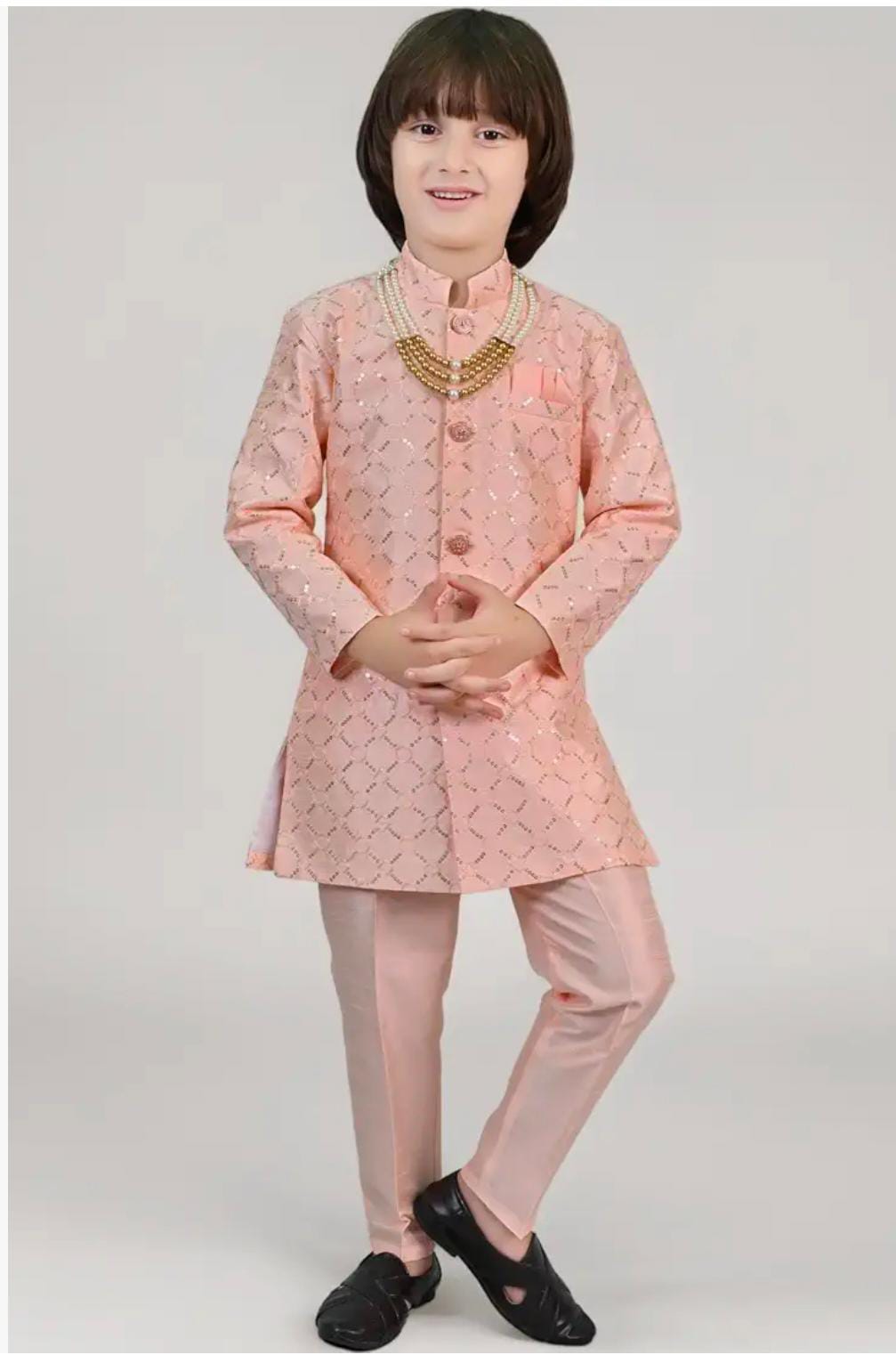 Kids Ethnic Sequin Embellished Indo-Western Kurta and Trouser Set for Boys in Berlin