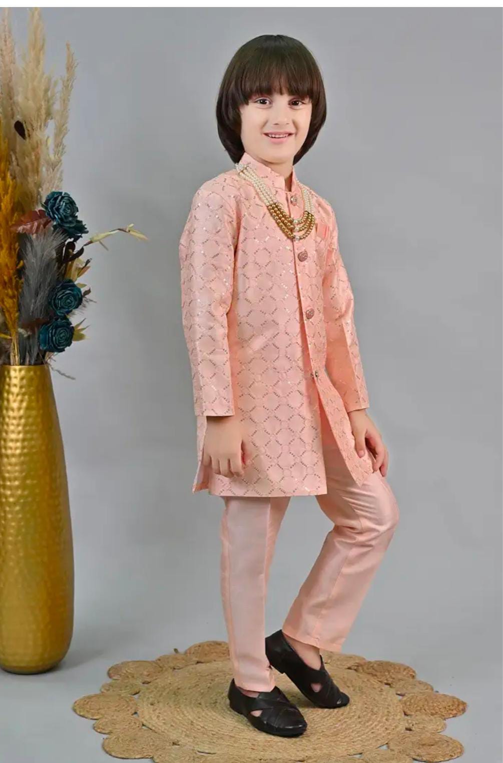 Kids Ethnic Sequin Embellished Indo-Western Kurta and Trouser Set for Boys in Berlin