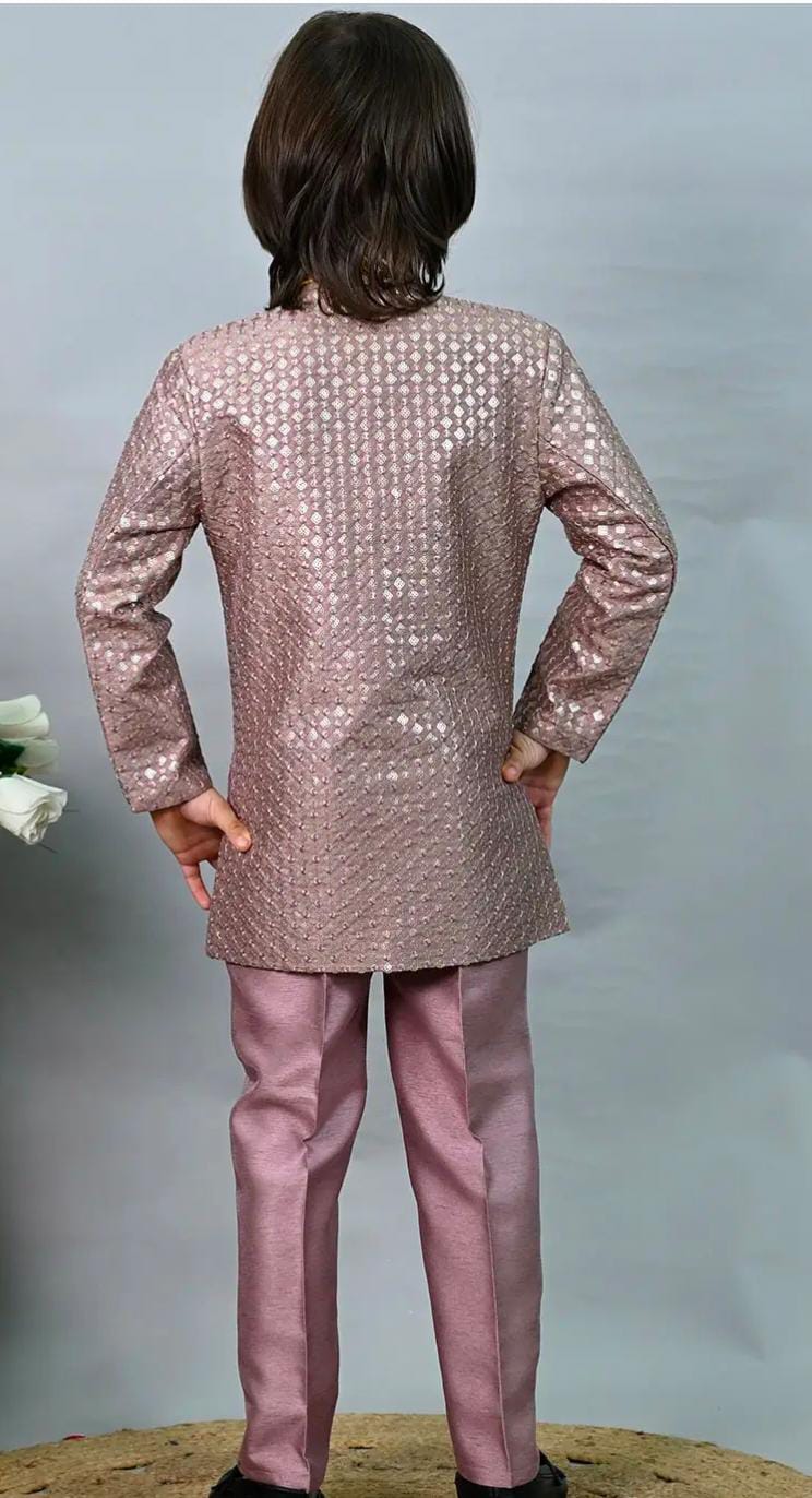 Boys Floral Woven Design Jodhpuri Bandhgala Suit Set With Mala in Germany