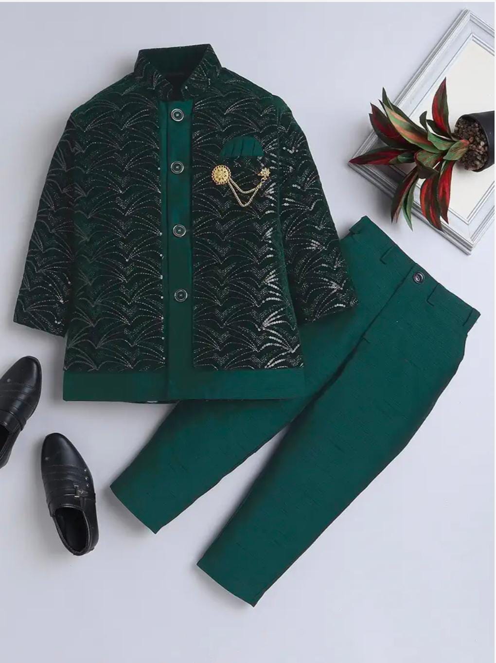Kids Sequin Embellished Work, Velvet Sherwani Set in Germany