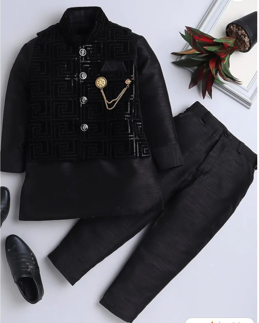 Boy's Sequin Embellished Work Waistcoat ,Velvet Sherwani Set in Germany