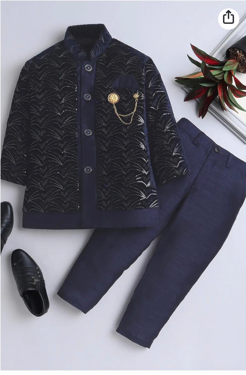 Boy's Velvet  Sequin Embellished Work, Velvet Sherwani Set in Germany