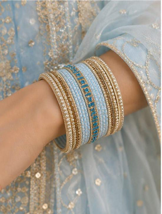 Sky Blue and Gold Bridal Chura Bangle Set in Germany