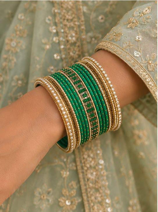 Gold Plated Synthetic Stone Green Traditional Bangle Set in Germany