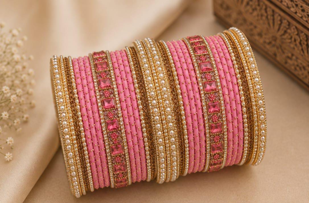 Elegant pink and gold traditional bangle set in Germany