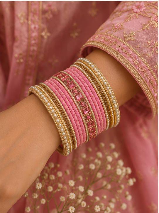 Elegant pink and gold traditional bangle set in Germany