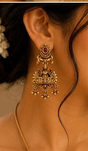 Antique Gold Lakshmi Temple Pendant Necklace in Germany