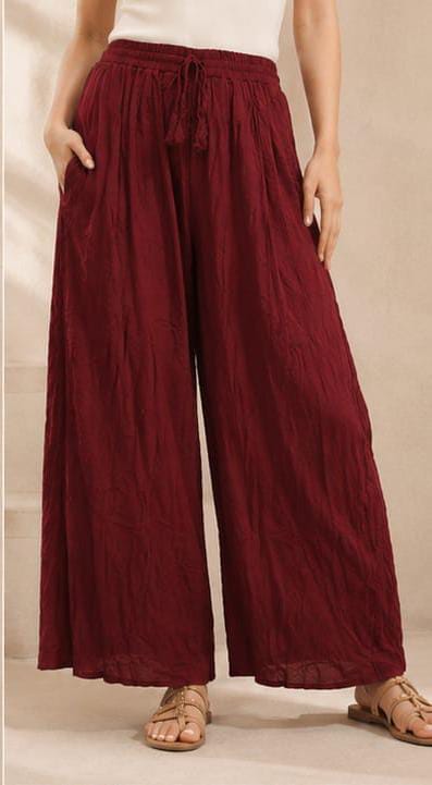 Burgundy crinkle-texture wide-leg palazzo pants In Germany