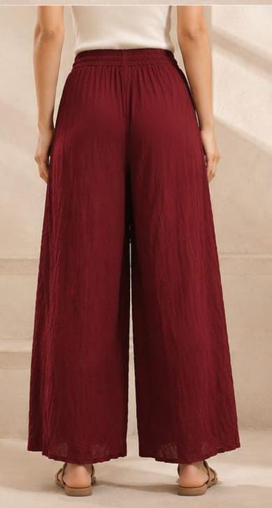 Burgundy crinkle-texture wide-leg palazzo pants In Germany