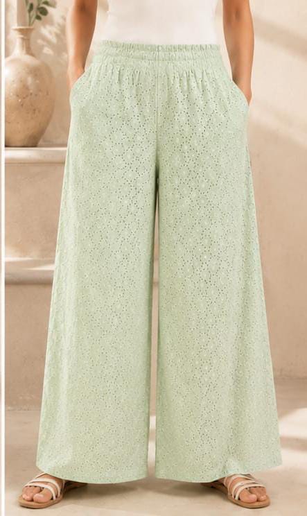 Sage Green Eyelet Lace Wide-Leg Palazzo Pants In Germany